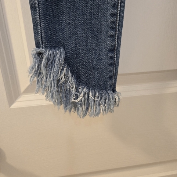 Just Black Denim Flex Waist Mid Rise Jeans with Fringe Ankles Hems Size 24 - Picture 3 of 15